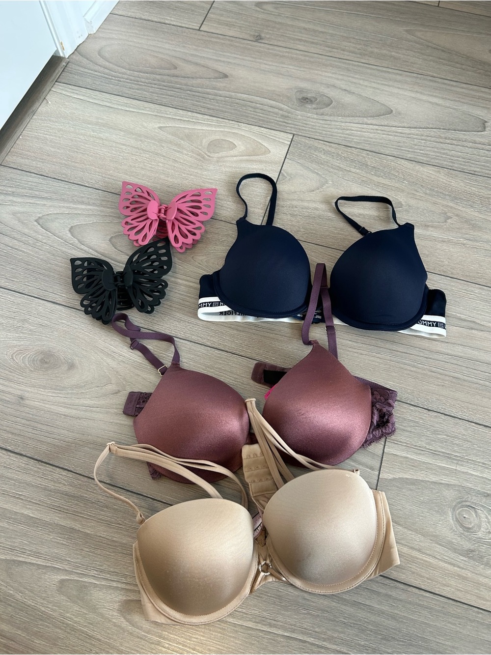 Tommy Hilfiger 3-Pack Padded Bras in Navy, Mauve, and Nude